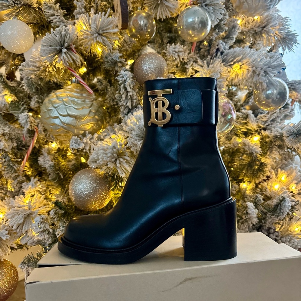 Burberry Westella 65 Leather Ankle Boots Women’s 39.5 9.5 Chunky Block Heel‎ - Picture 4 of 13
